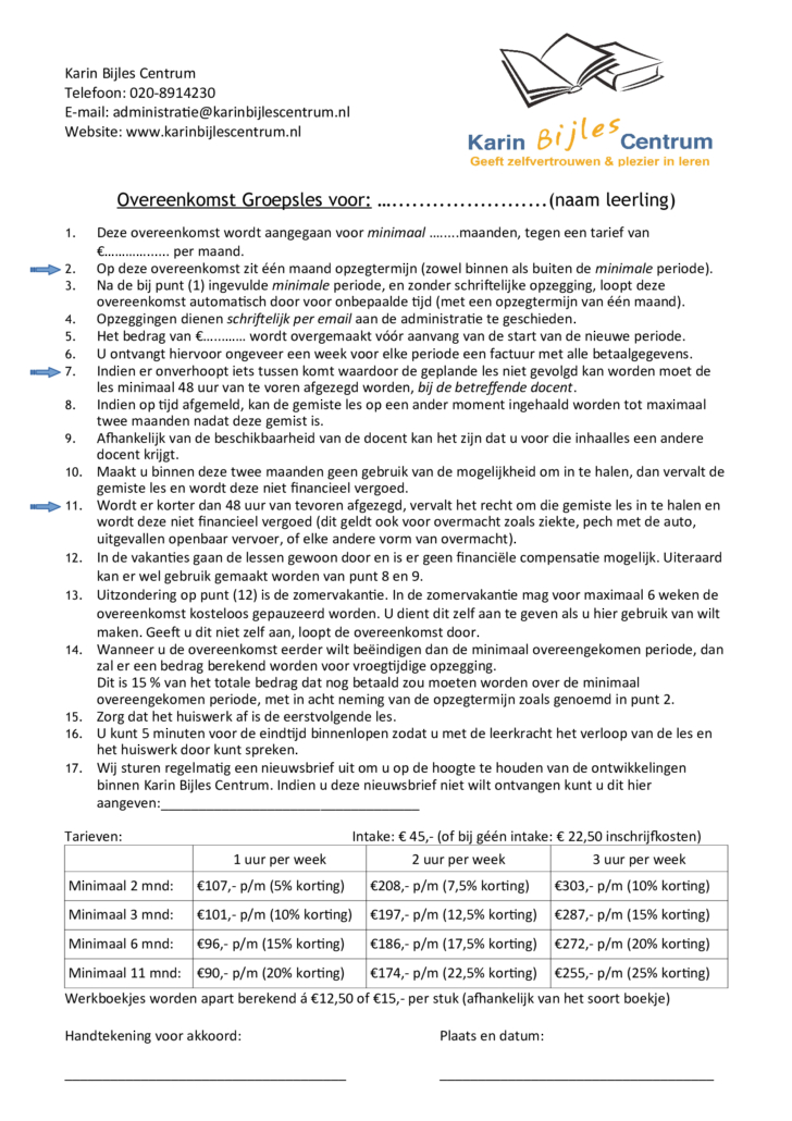 Overeenkomst groepsles v3.1.23 pagina 1